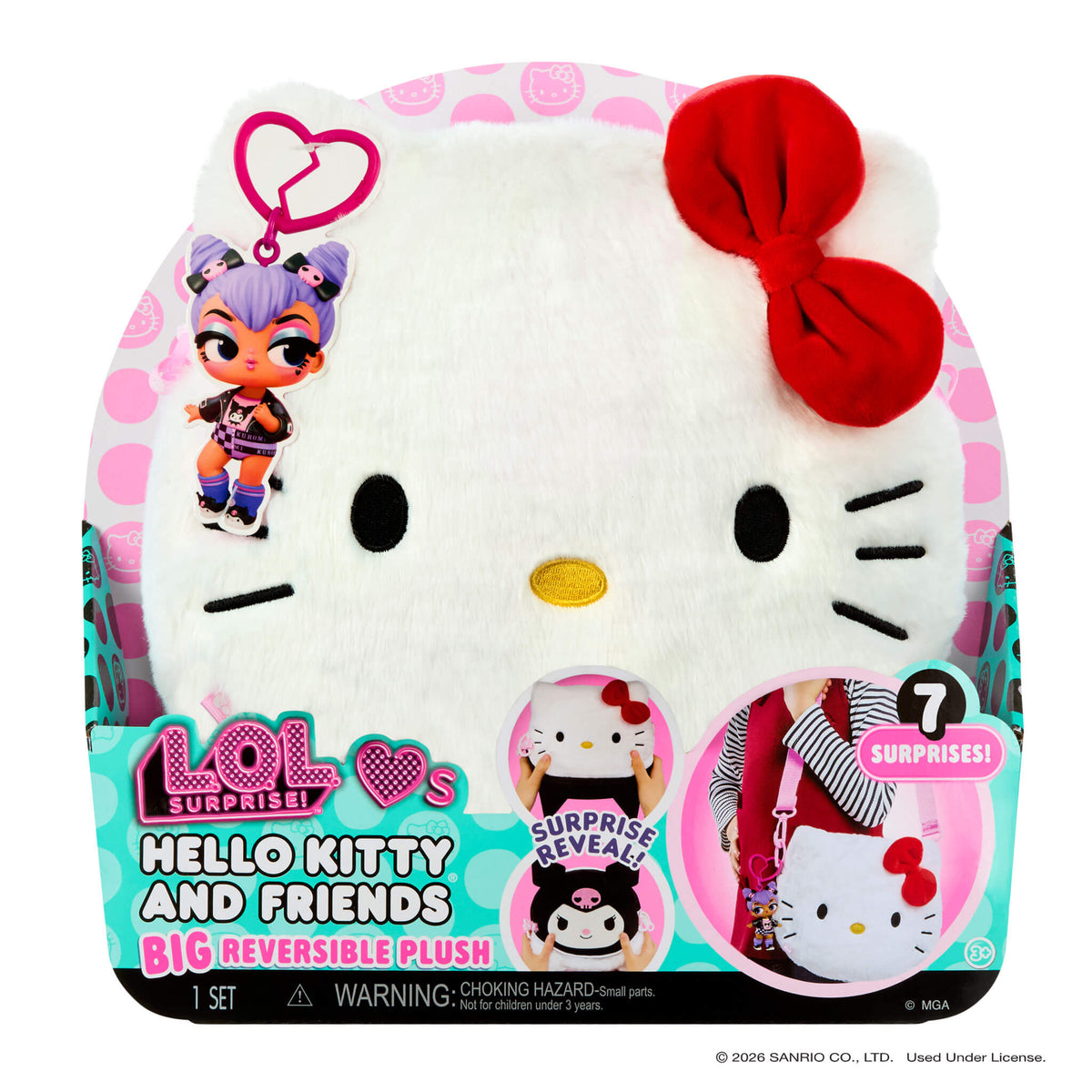 LOL Surprise Loves Hello Kitty® and Friends BIG Reversible Plush – Large Kuromi™ Plush with Matching Tot