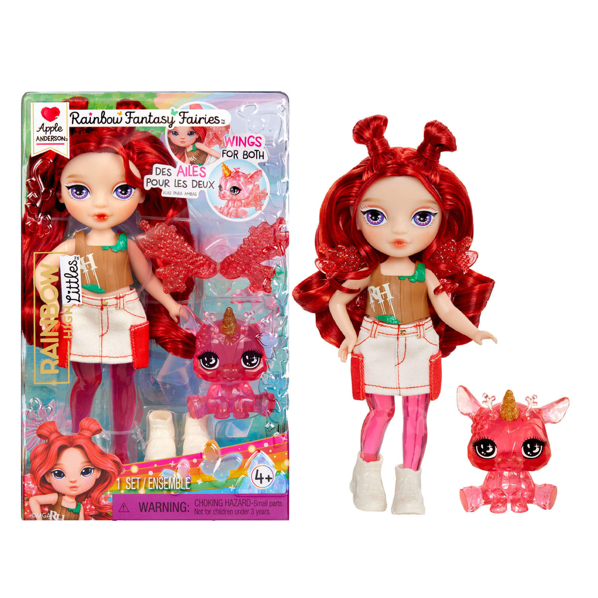 Rainbow High Littles Rainbow Fantasy Fairies with Pet – Apple, Red, 5.5" Posable Small Doll & Fantasy Deer Pet