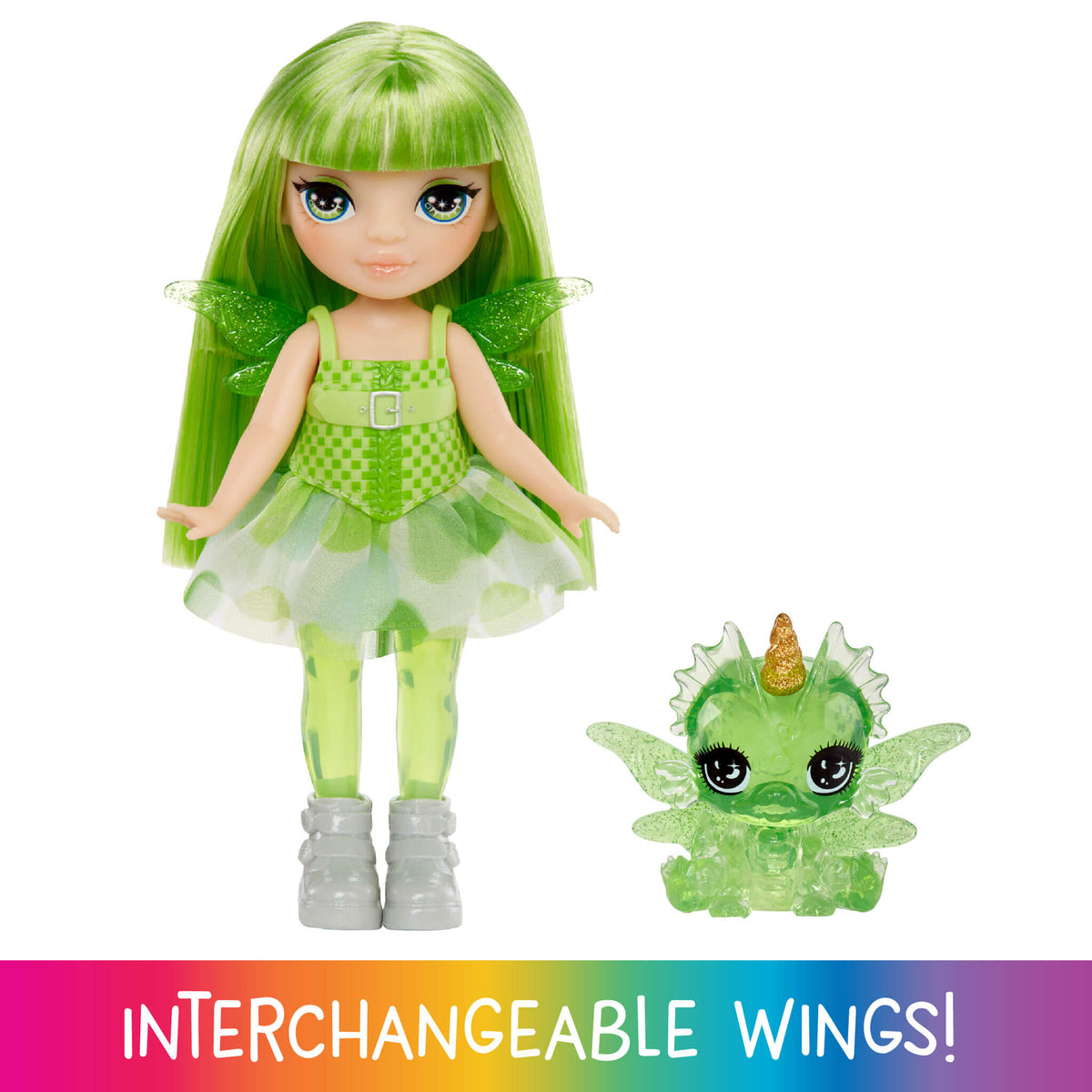 Rainbow High Littles Rainbow Fantasy Fairies with Pet – Emerald, Green 5.5" Small Doll & Fantasy Dragon Pet