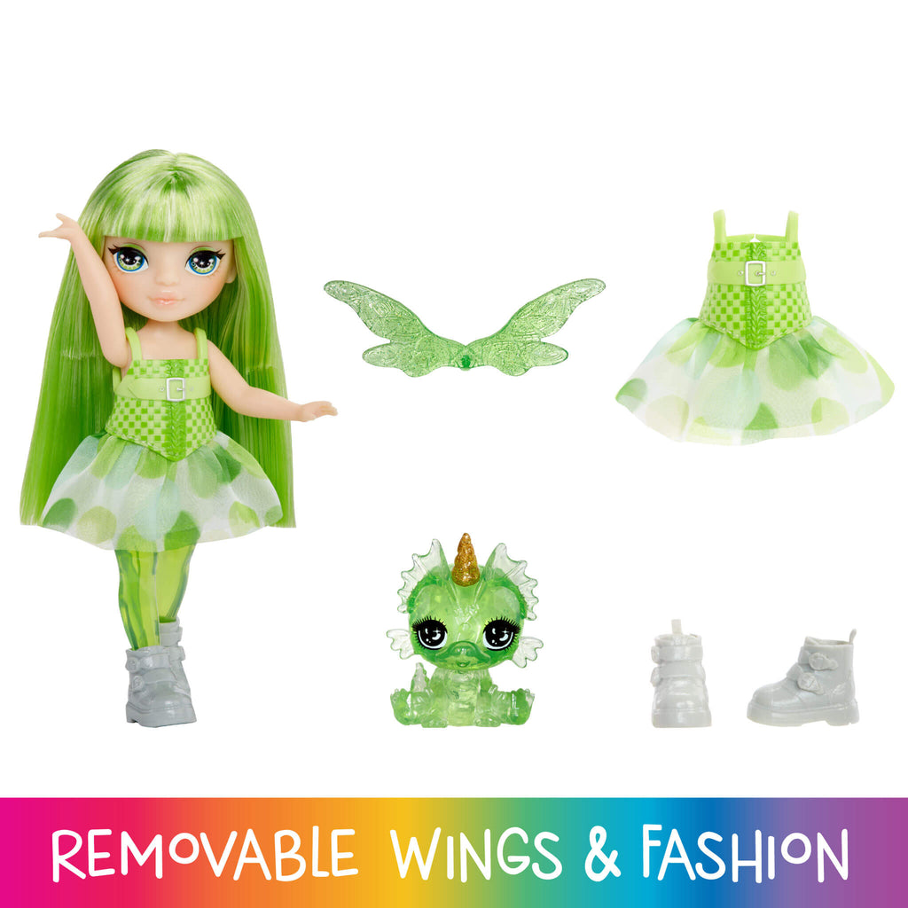 Rainbow High Littles Rainbow Fantasy Fairies with Pet – Emerald, Green 5.5" Small Doll & Fantasy Dragon Pet