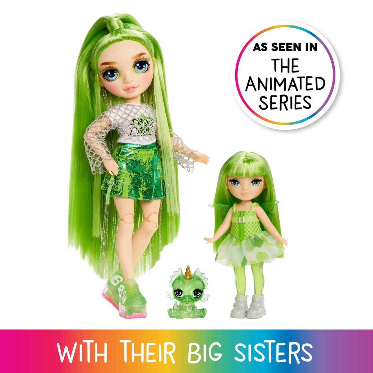 Rainbow High Littles Rainbow Fantasy Fairies with Pet – Emerald, Green 5.5" Small Doll & Fantasy Dragon Pet