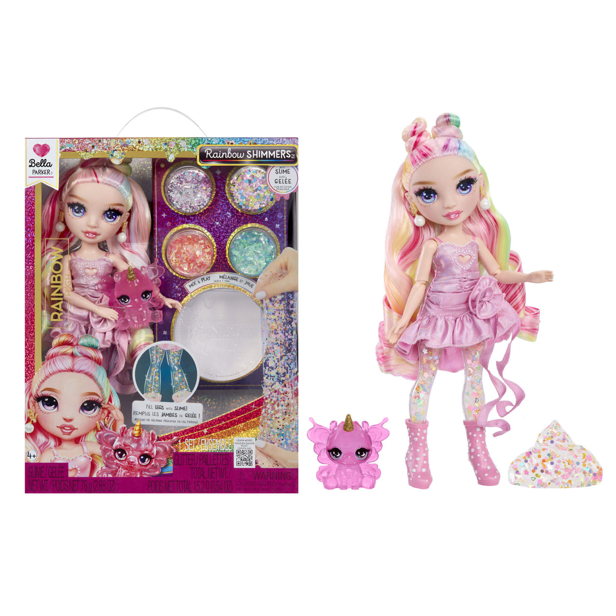 Rainbow High Rainbow Shimmers with Slime – Bella, Pink 11” Doll, Create a Rainbow Fashion Doll
