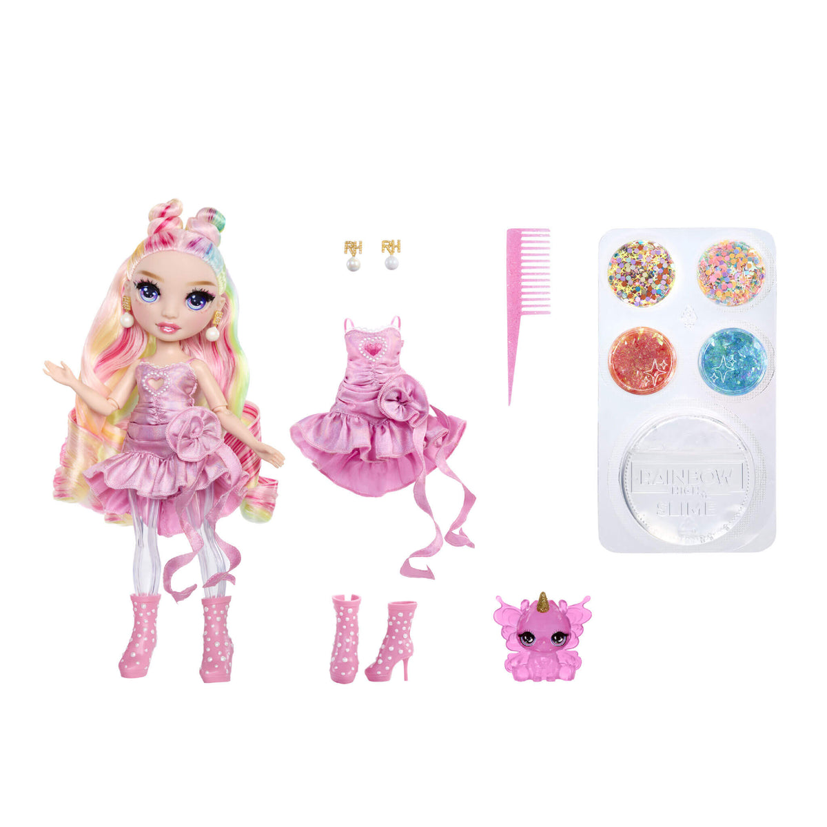 Rainbow High Rainbow Shimmers with Slime – Bella, Pink 11” Doll, Create a Rainbow Fashion Doll