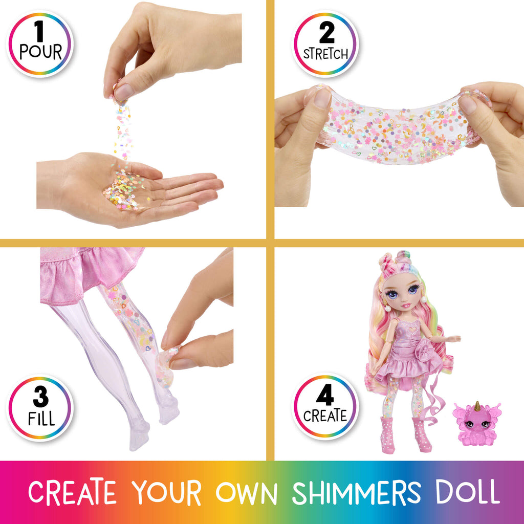 Rainbow High Rainbow Shimmers with Slime – Bella, Pink 11” Doll, Create a Rainbow Fashion Doll