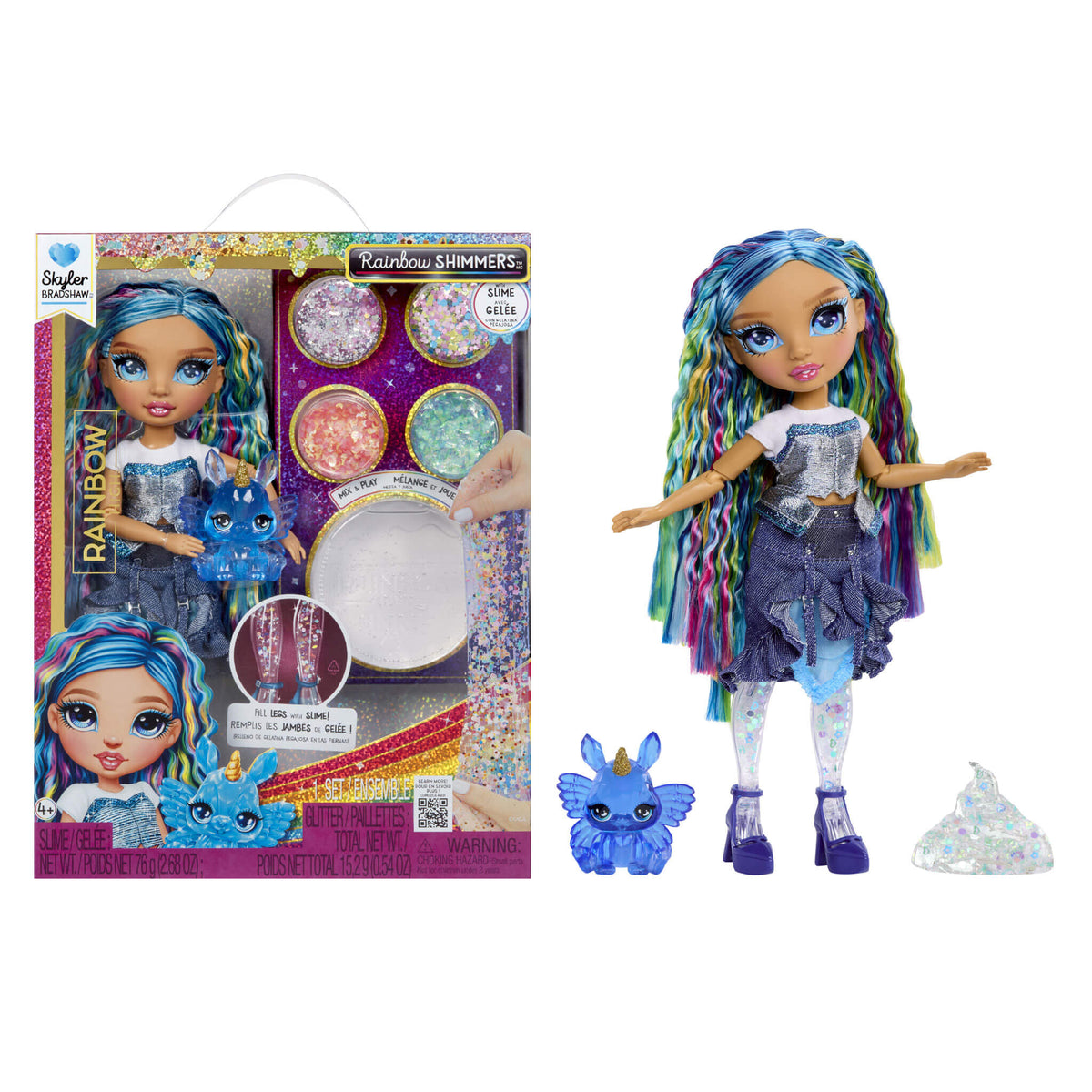 Rainbow High Rainbow Shimmers with Slime – Skyler, Blue 11” Doll, Create a Rainbow Fashion Doll