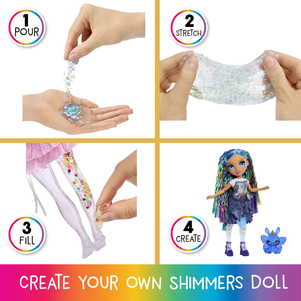 Rainbow High Rainbow Shimmers with Slime – Skyler, Blue 11” Doll, Create a Rainbow Fashion Doll