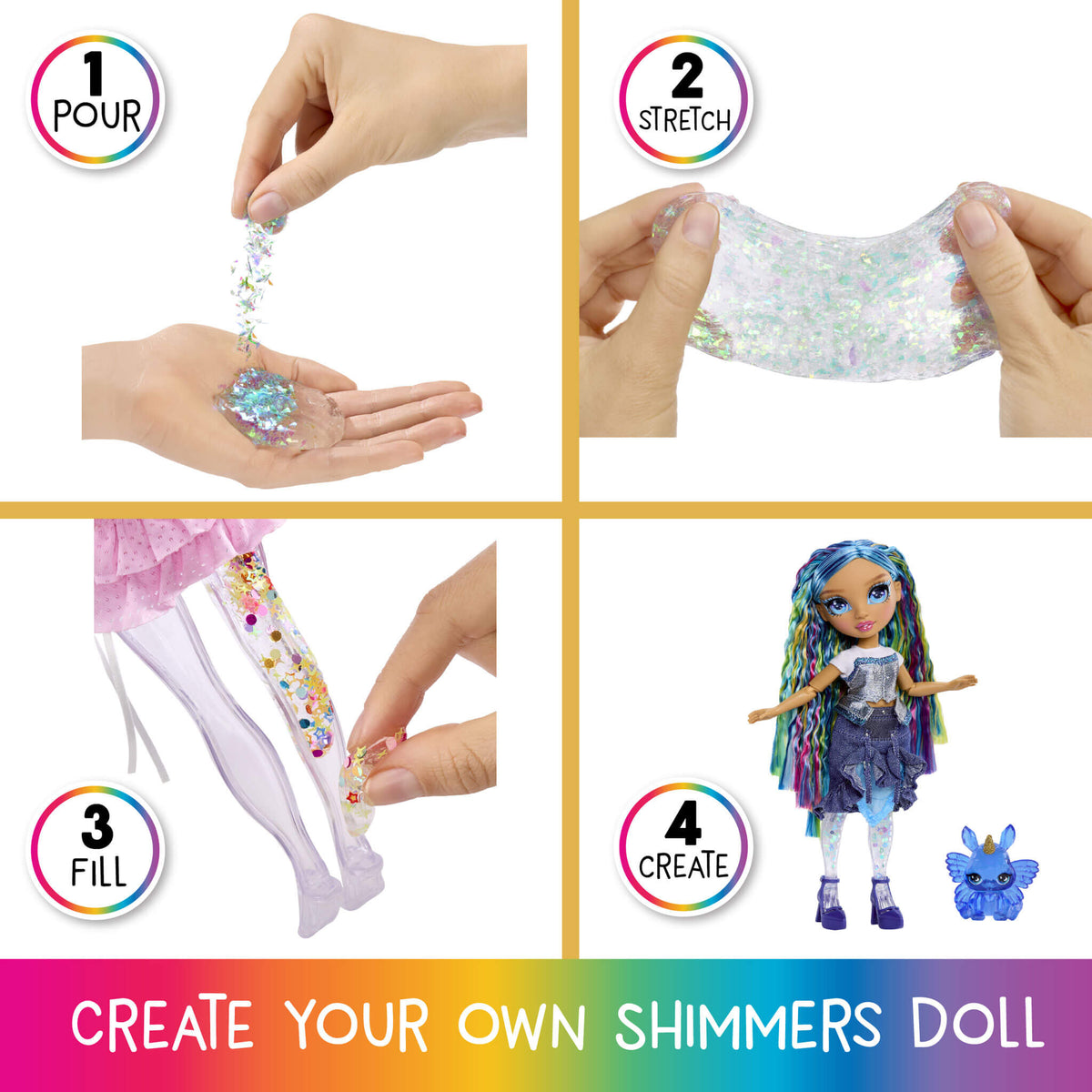Rainbow High Rainbow Shimmers with Slime – Skyler, Blue 11” Doll, Create a Rainbow Fashion Doll