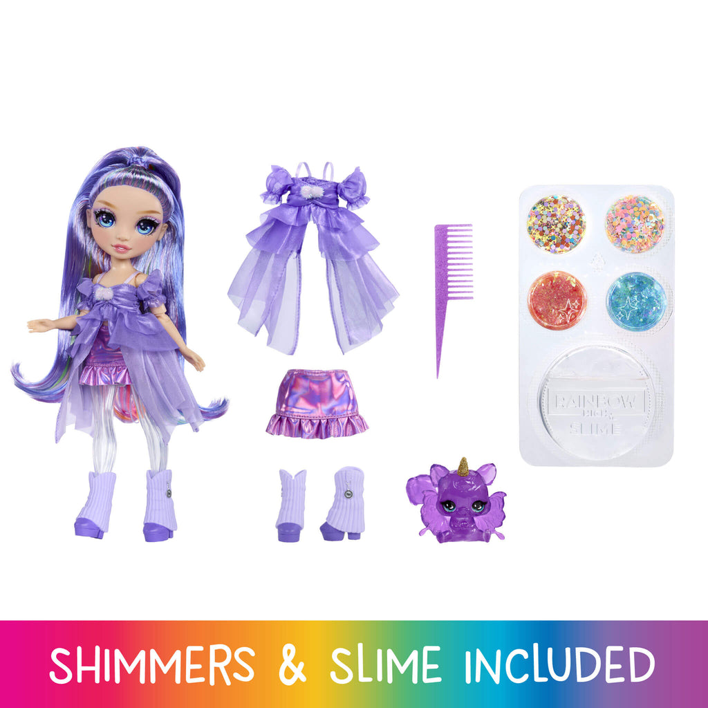 Rainbow High Rainbow Shimmers with Slime – Violet, Purple 11” Doll, Create a Rainbow Fashion Doll