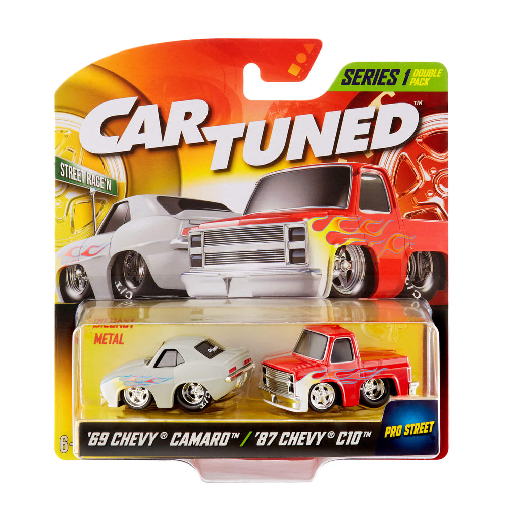 CarTuned 2 Pack Series 1-Street Race'n, 1969 Chevy Camaro (Pro Street), 1987 Chevy C10 (Pro Street),  Diecast Vehicles