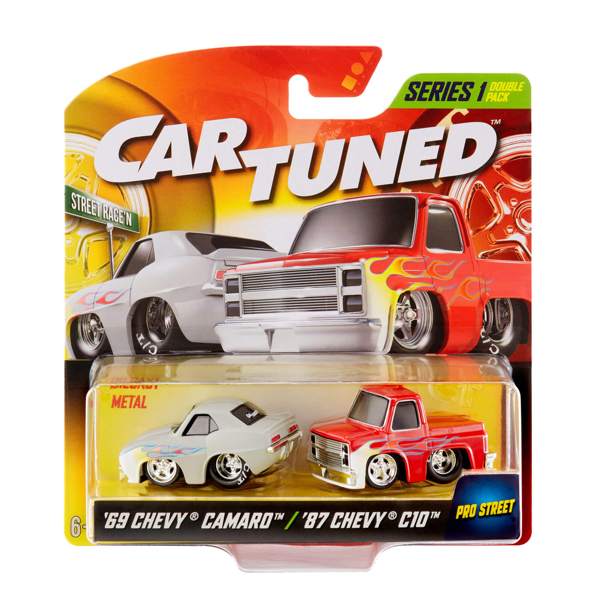 CarTuned 2 Pack Series 1-Street Race'n, 1969 Chevy Camaro (Pro Street), 1987 Chevy C10 (Pro Street),  Diecast Vehicles