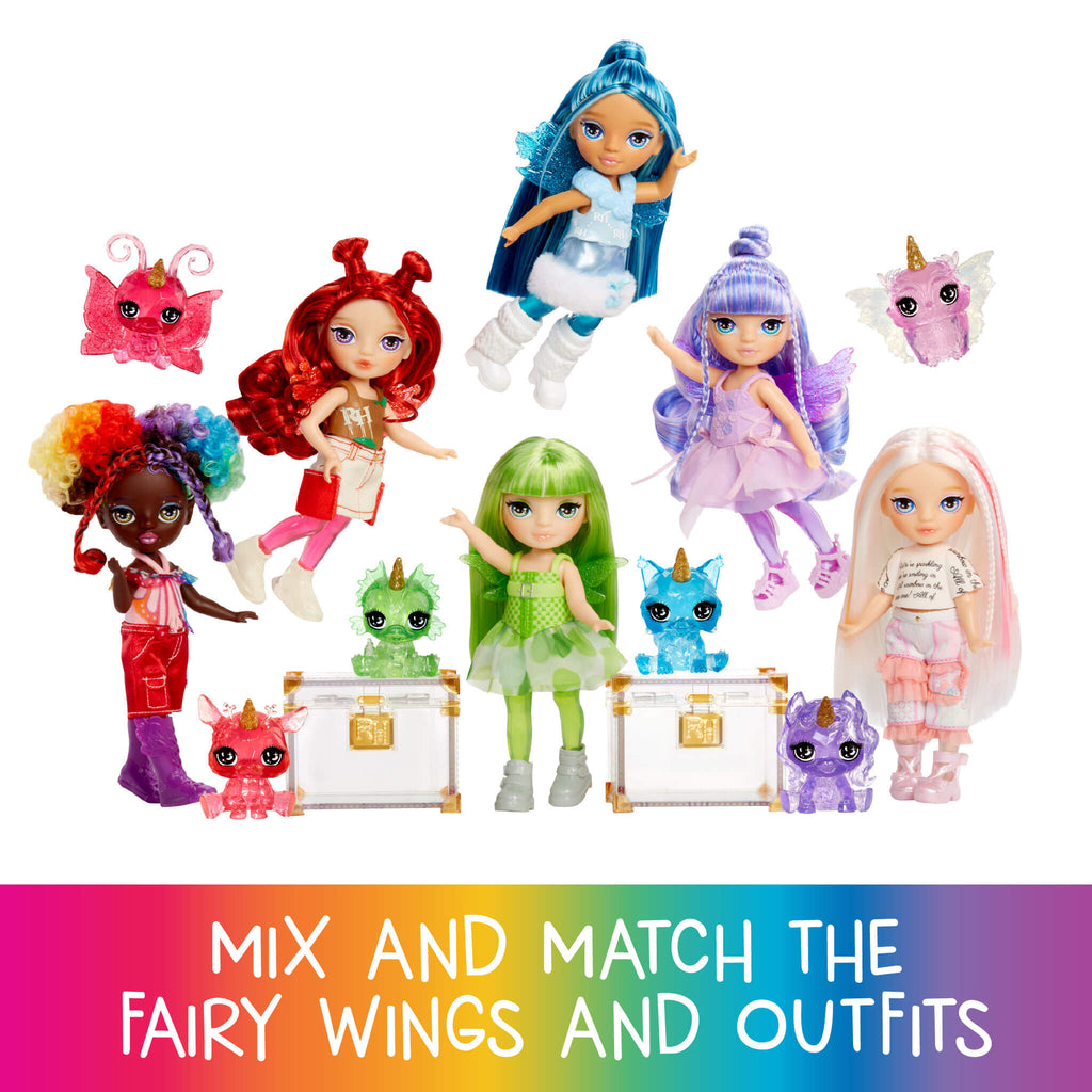 Rainbow High Littles Rainbow Fantasy Fairies with Pet – Emerald, Green 5.5" Small Doll & Fantasy Dragon Pet